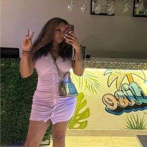 Lilac Purple button front ruched body bodycon dress